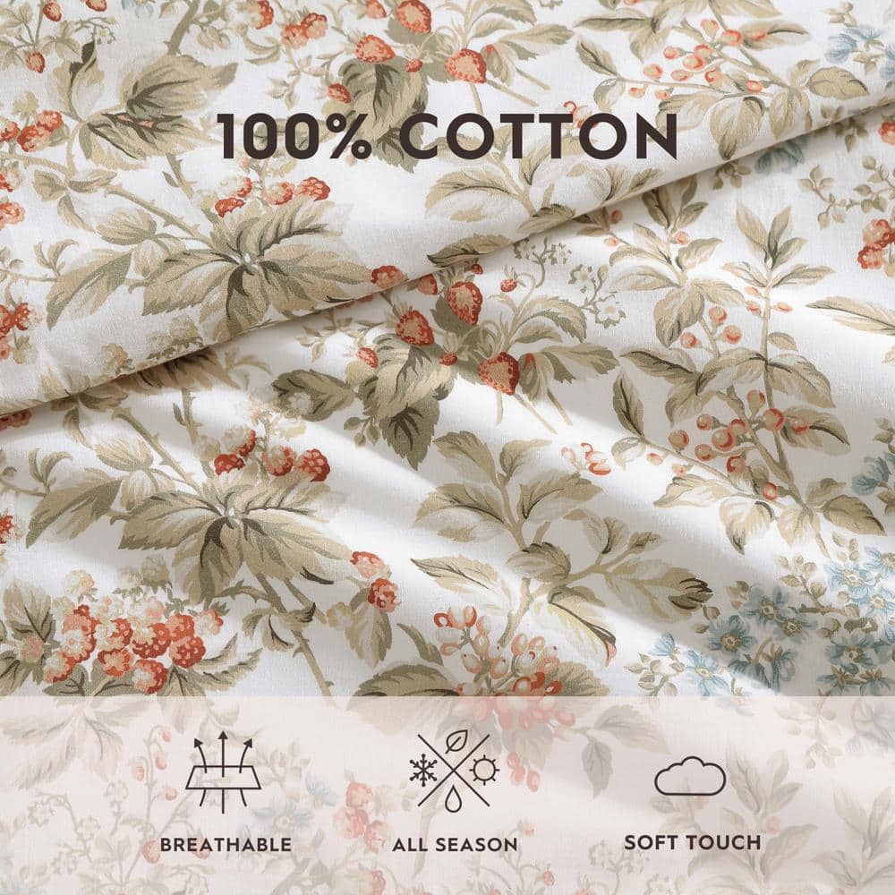 Full Red Cotton Reversible Floral Bedspread Set