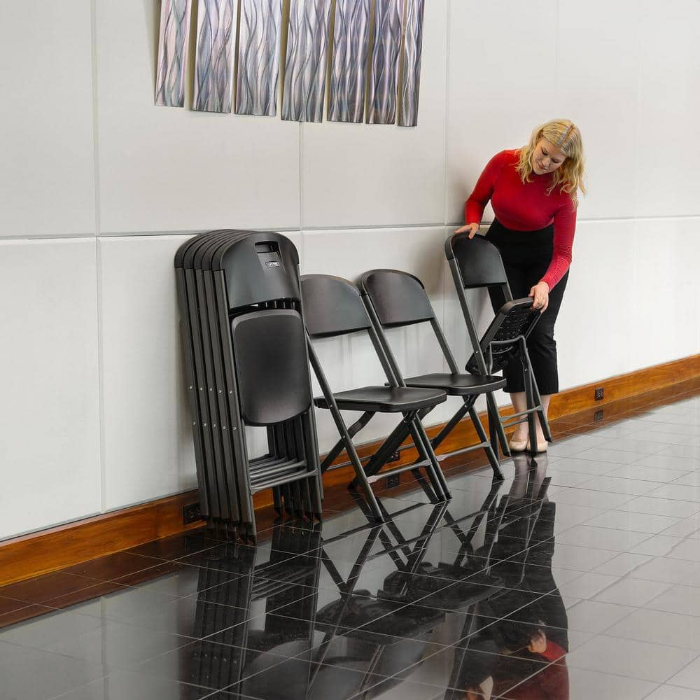 Black Steel and Polyethylene Folding Chair Set, 4-Pack