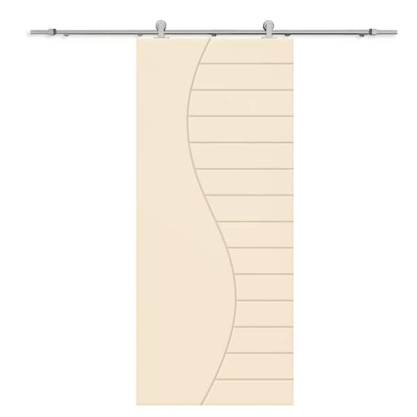 CALHOME 30 in. x 96 in. Beige Painted Composite MDF Paneled Interior Sliding Barn Door with Hardware Kit