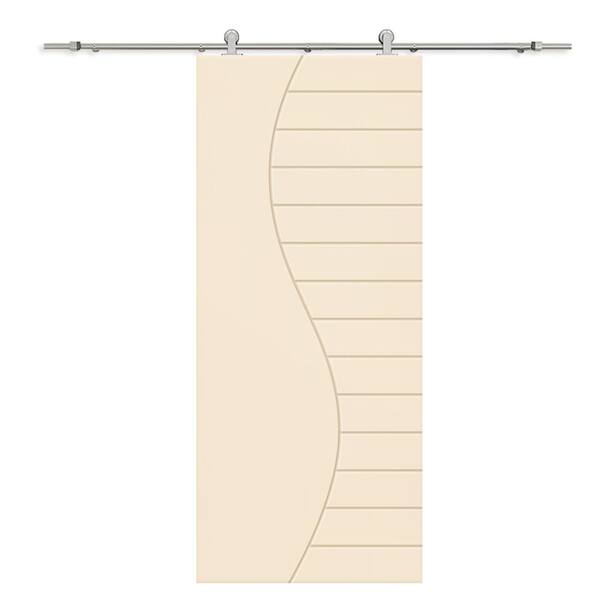 CALHOME 24 in. x 80 in. Beige Painted Composite MDF Paneled Interior Sliding Barn Door with Hardware Kit