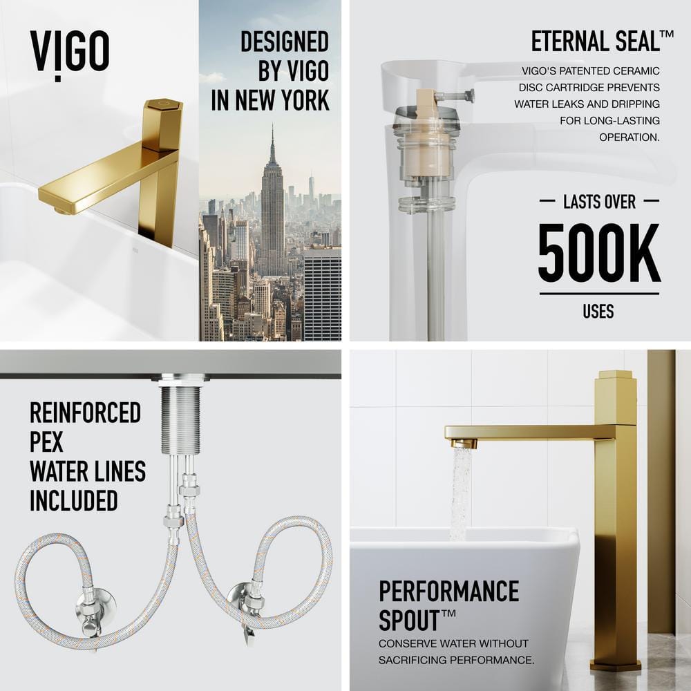 Nova Matte Brushed Gold Tall Vessel Sink Faucet with Push Button