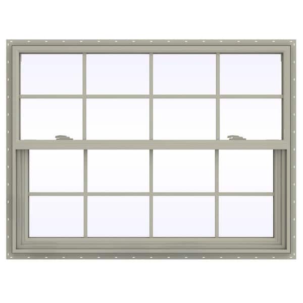JELD-WEN 47.5 in. x 35.5 in. V-2500 Series Desert Sand Vinyl Single Hung Window with Colonial Grids/Grilles