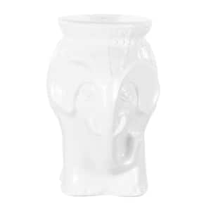 Orla 18.5 in. Modern Bohemian Elephant Ceramic Garden Stool, White