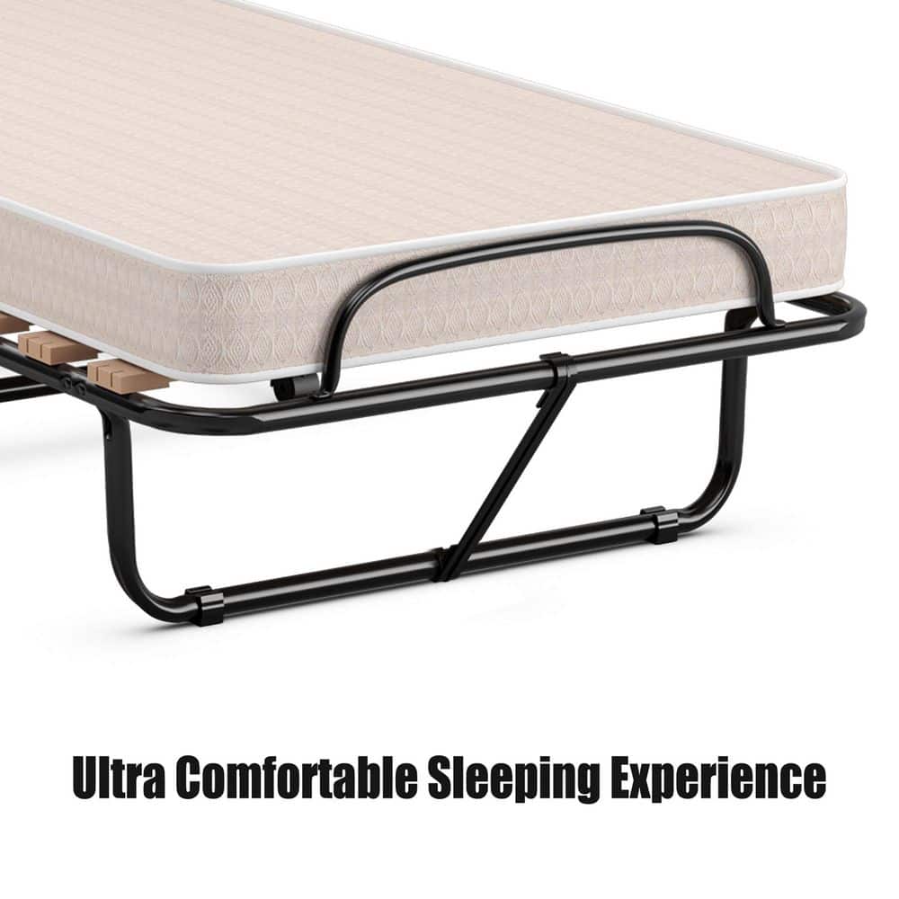 Portable Memory Foam Folding Bed with Mattress Rollaway Cot Beige Made in Italy - thumbnail 4