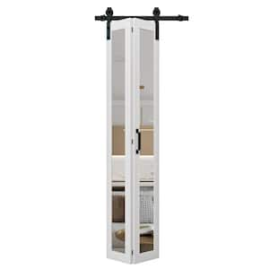 25 in. x 84 in. 1-Lite Mirrored Glass Solid Core White Finished Composite Bi-fold Door with Bifold Barn Door Hardware