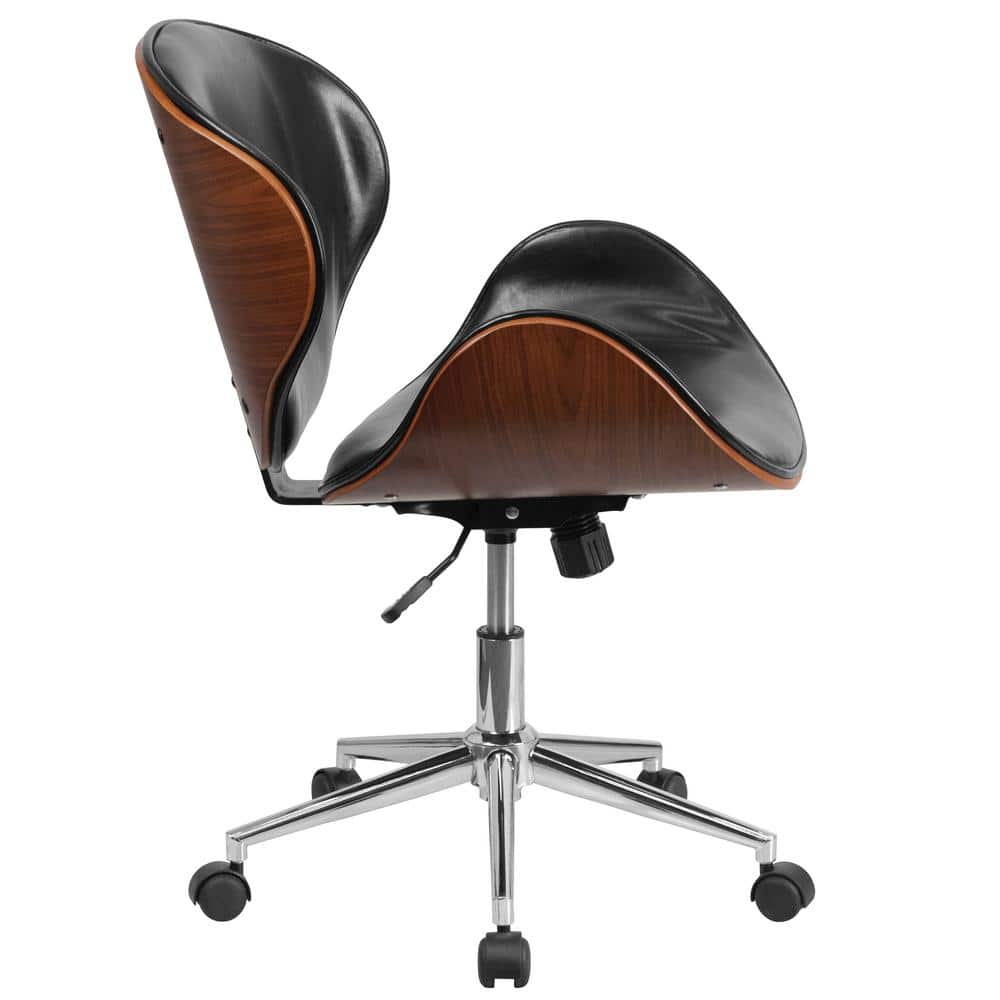 Walnut Wood & Black LeatherSoft Executive Swivel Office Chair