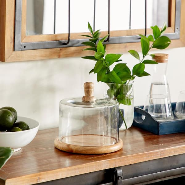 6 in. H Brown Decorative Cake Stand with Glass Lid