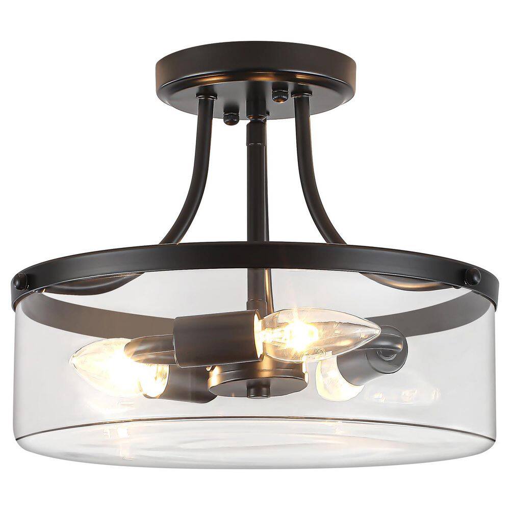 11.81 in. 3-Light Black Semi-Flush Mount Ceiling Light With Glass Shade price history on PriceWatchPro