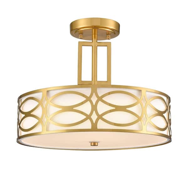 CLAXY 15.35 in. 0-Light Gold Flush Mount with Frosted Glass Shade and No Light Bulb Type Included (1-Pack)