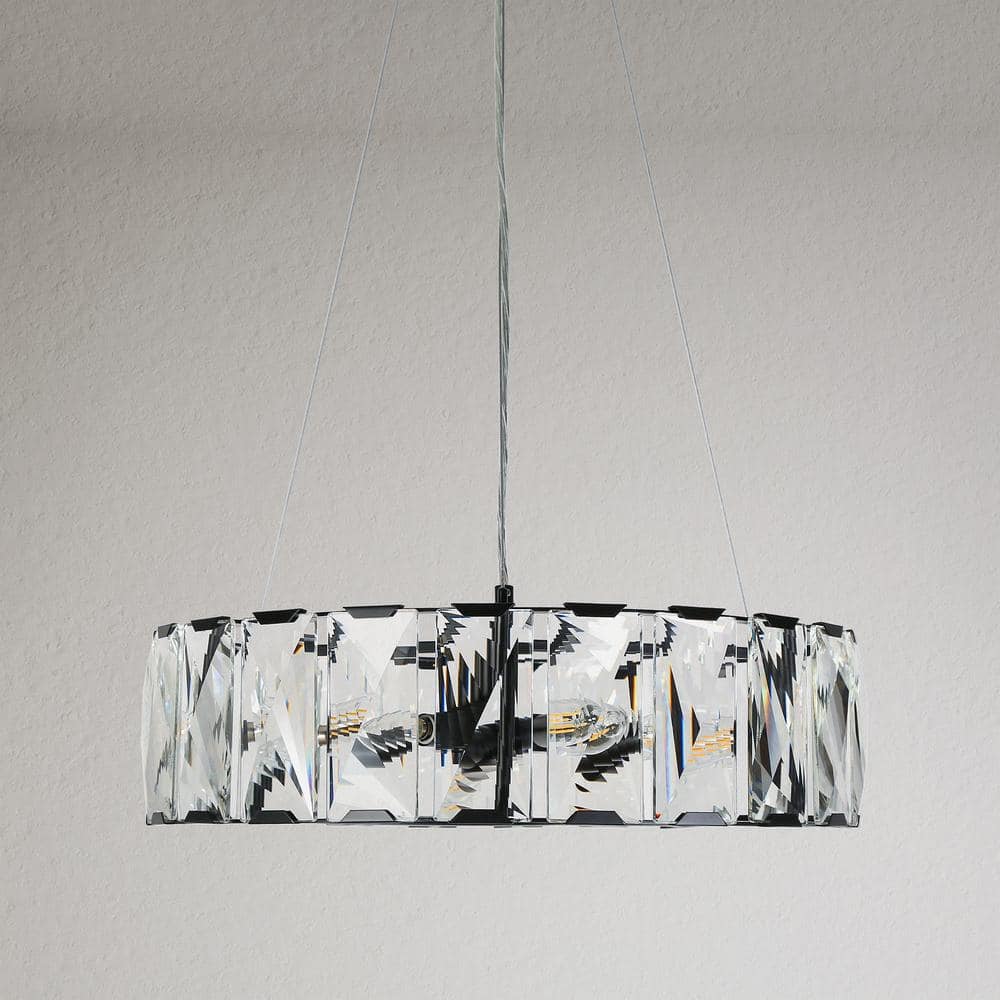 Modern Black Crystal 6-Light Drum Chandelier with Clear Crystals