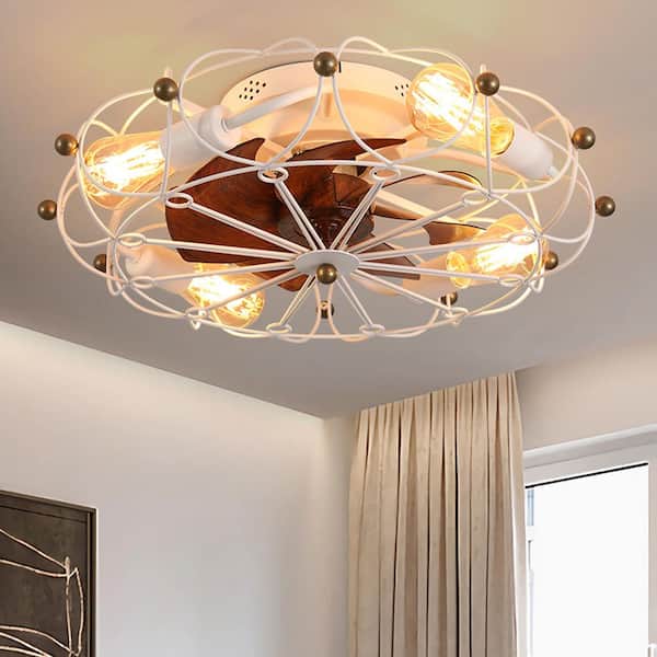 20 in. Indoor 4-Light White Caged Ceiling Fan with Light and Remote Control