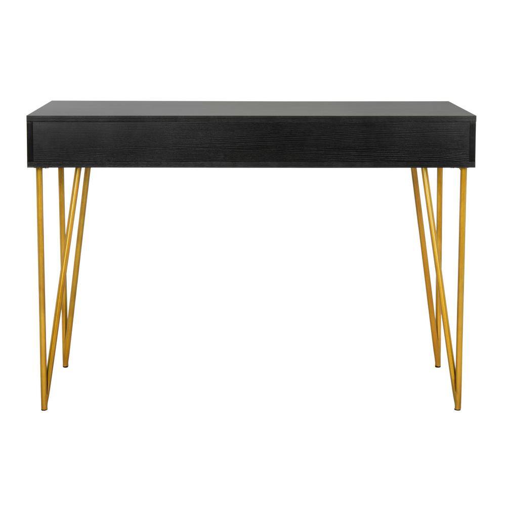 Chic Transitional Black and Gold Home Office Desk with Dual Drawers