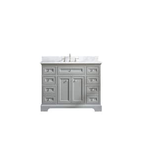 South Bay 43 in. Single Bath Vanity in Gray with Marble Vanity Top in Carrara White with White Basin