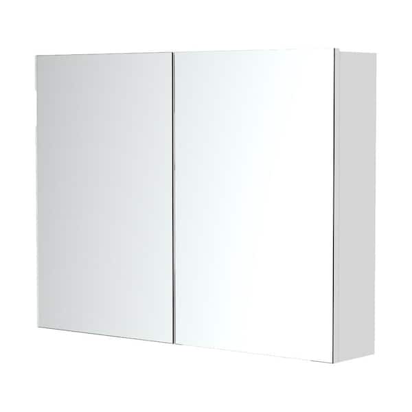 31.5 in. W x 23.5 in. H Rectangular MDF Surface Mount Medicine Cabinet with Mirror in Silver