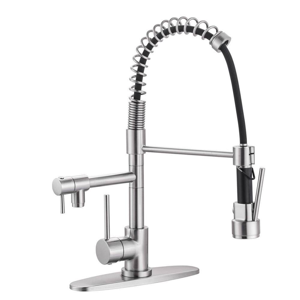 17 in. Commercial Single Handle Kitchen Faucets 360 Degree Spout Swivel with Spring Pull Down Sprayer in Brushed Nickel price history on PriceWatchPro