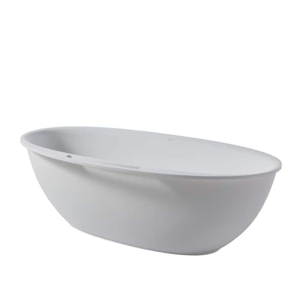 Dimakai 67 in. x 33 in. Solid Surface Freestanding Soaking Bathtub in Matte White with Center Drain and Abrasive Pads