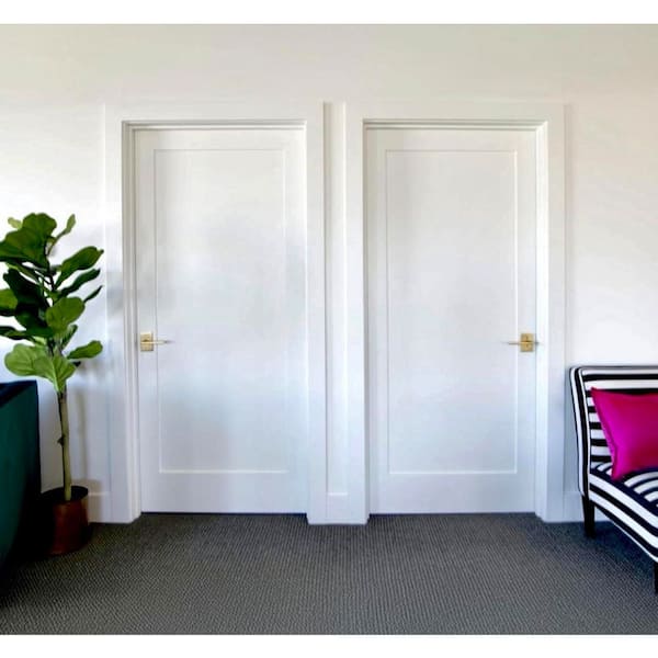 DIY RTA Kit 32 in. x 80 in. Shaker 1-Panel Right-Hand Primed Solid Core MDF Wood Single Ready To Assemble Interior Door