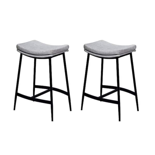 Arlo 27 in. Modern Backless Upholstered Counter Height Bar Stool with Metal Frame, Grey/Matte Black, Set of 2