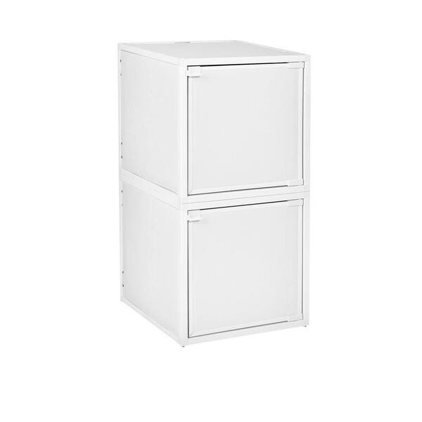 Way Basics Eco 13.1 in. x 26.1 in. White Stackable and Modular 2-Box Storage Cube Organizer with Optional Door