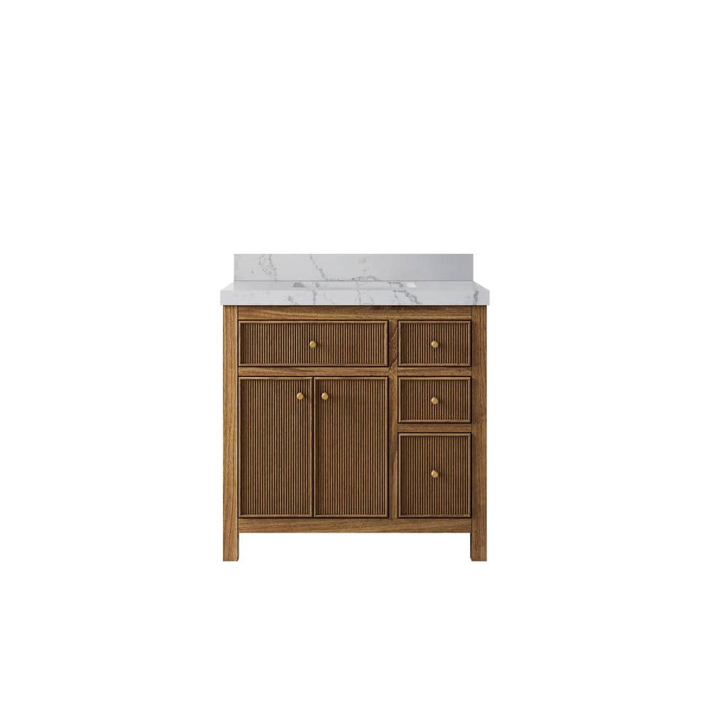 "Sonoma 36 in. W x 22 in. D x 36 in. H Single Sink Bath Vanity Center in Dark Natural Teak with 2"" Venatino Quartz Top" price history on PriceWatchPro