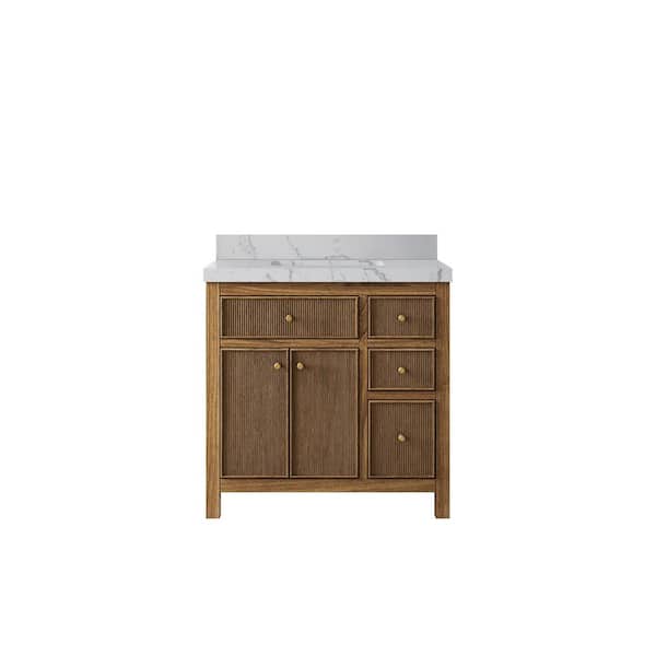 Willow Collections Sonoma 36 in. W x 22 in. D x 36 in. H Single Sink Bath Vanity Center in Dark Natural Teak with 2" Venatino Quartz Top