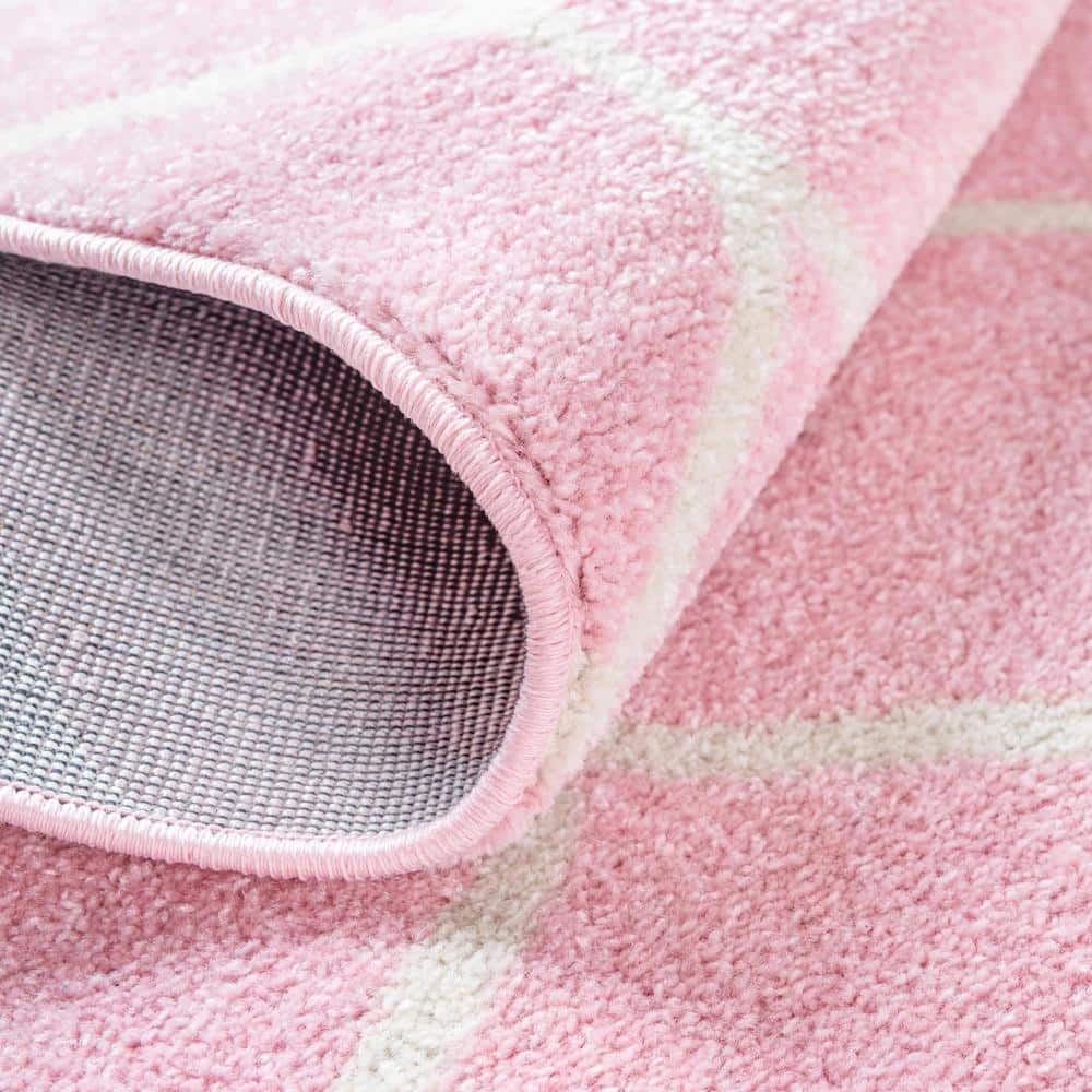 Pink Rectangular Stain-Resistant Synthetic Area Rug