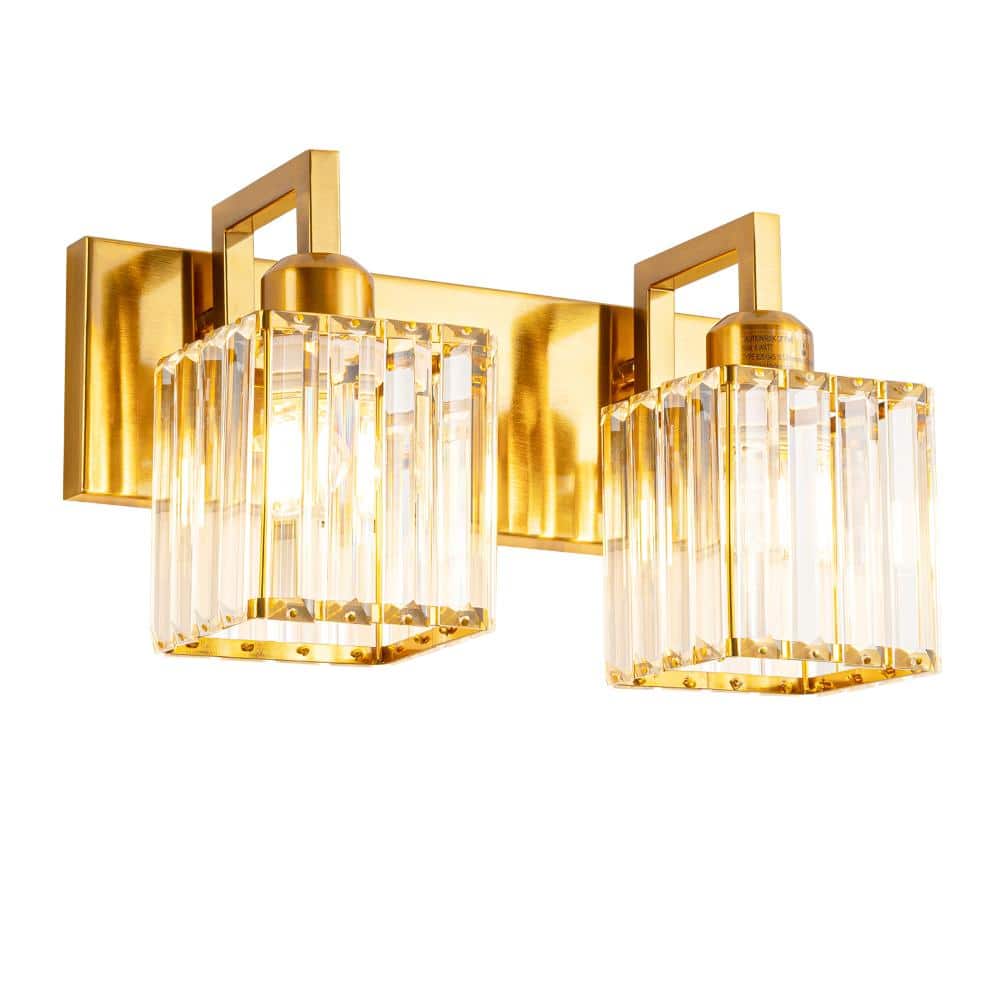 12.59 in.2-Light Clear Glass Gold Crooked Vanity Light Crystal Wall Suitable for Bathroom price history on PriceWatchPro