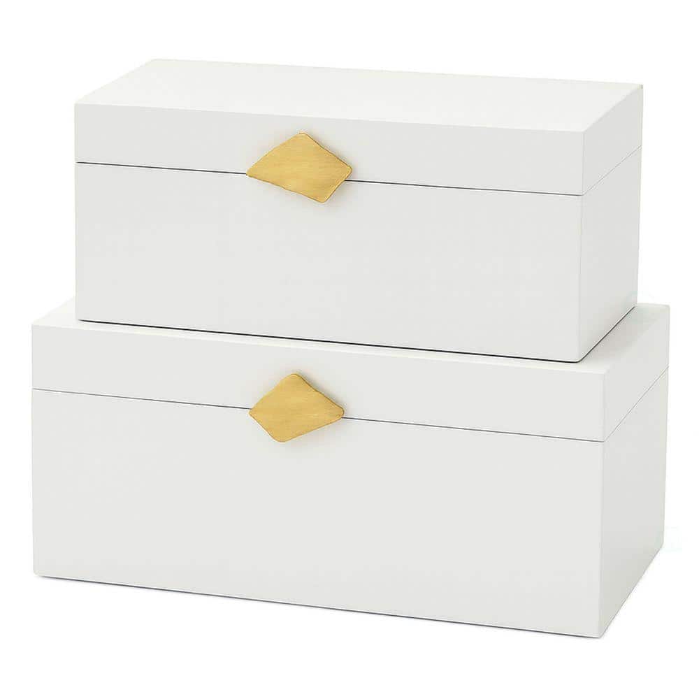 Vintiquewise Set of 2 Decorative Wooden Storage Boxes with Gold