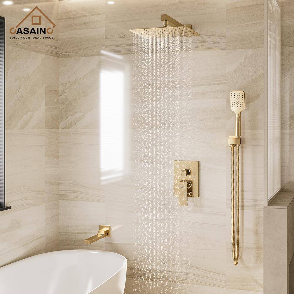 Brushed Gold 10" Square Rainfall Shower System with Handheld