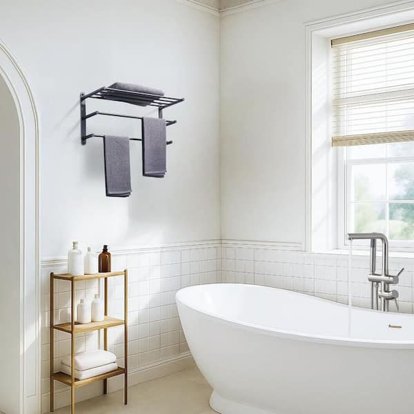 24 in. Matte Black 3-Tier Wall Mounted Towel Rack with Mounting Hardware in Stainless Steel