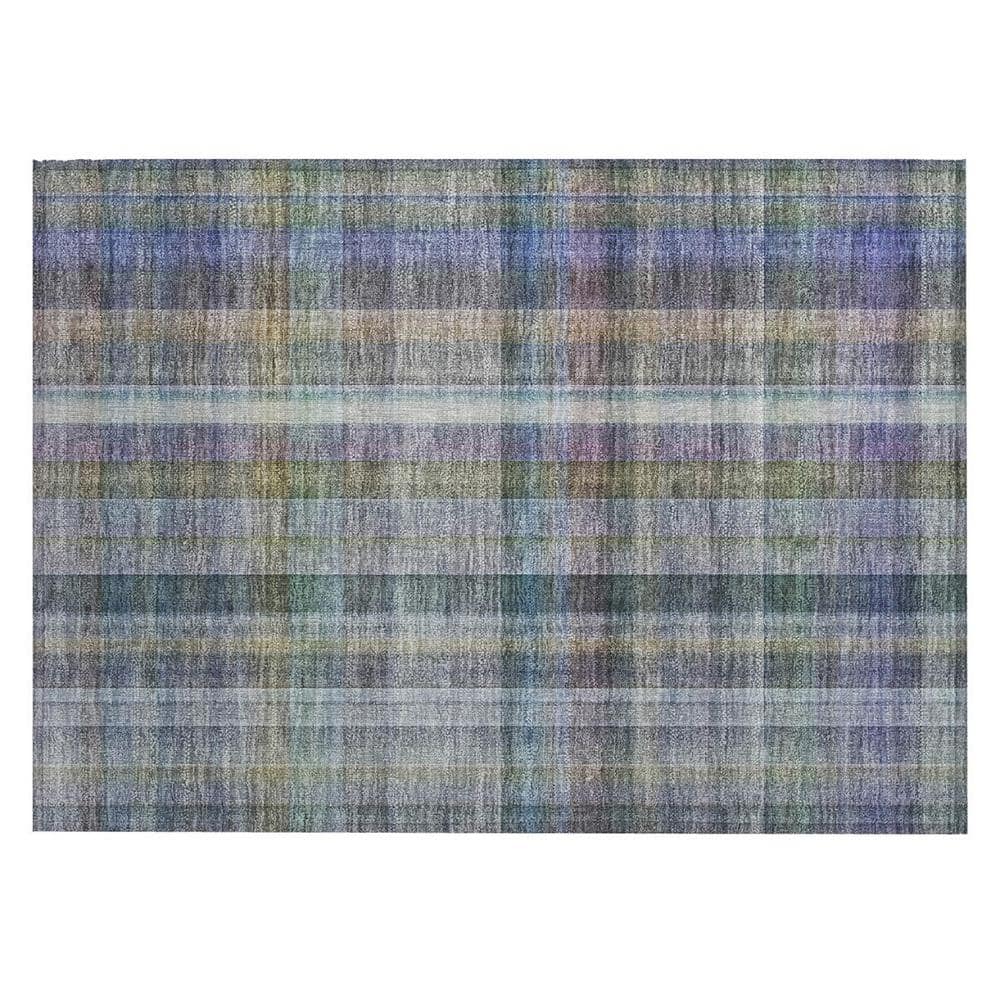 Multicolor Plaid Polyester Rectangle Outdoor Rug, 2'6" x 1'8"