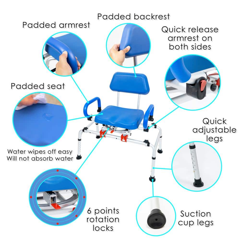 Blue Adjustable Plastic Tub Transfer Bench with Swivel Seat