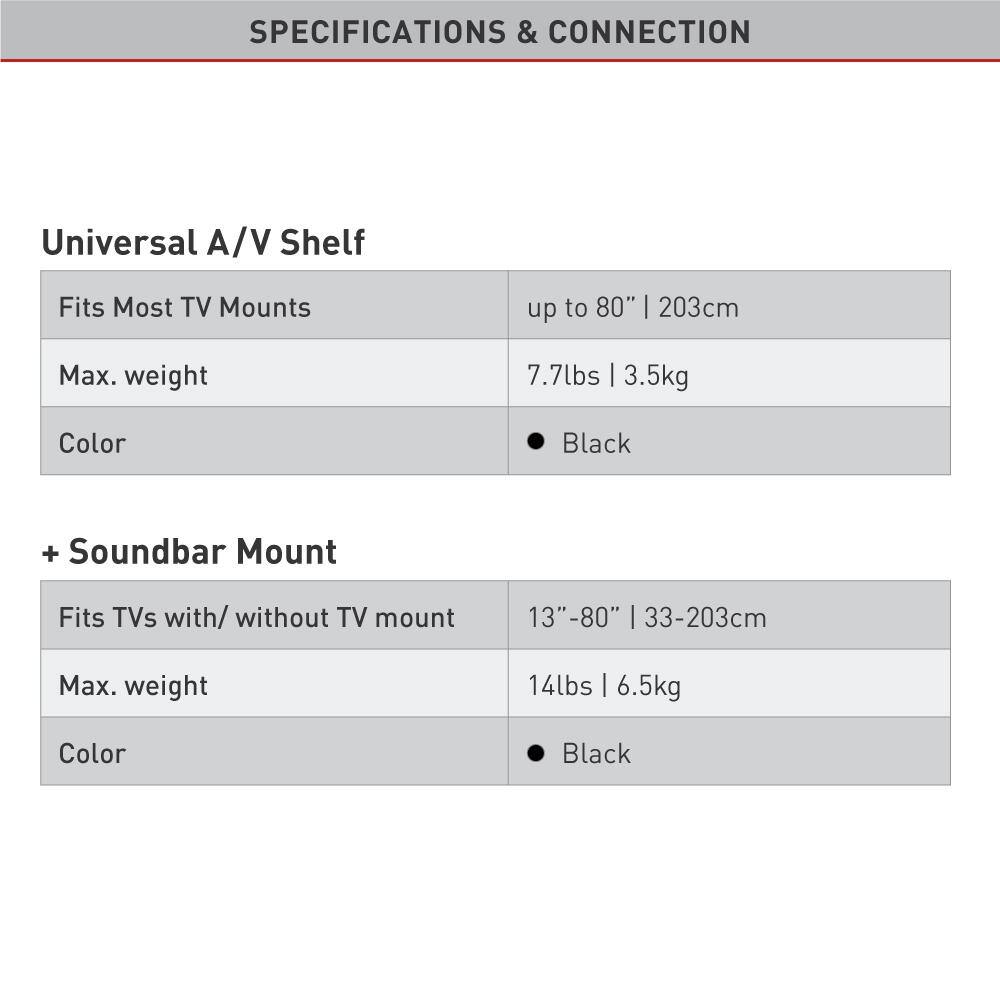Adjustable Black Steel Universal Soundbar Mount and AV Shelf