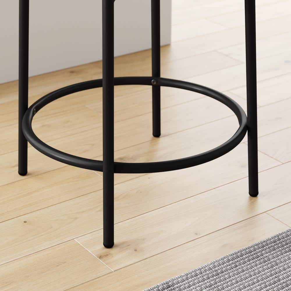 Isaac 24" Off-White Boucle Backless Counter Stool with Black Metal Frame