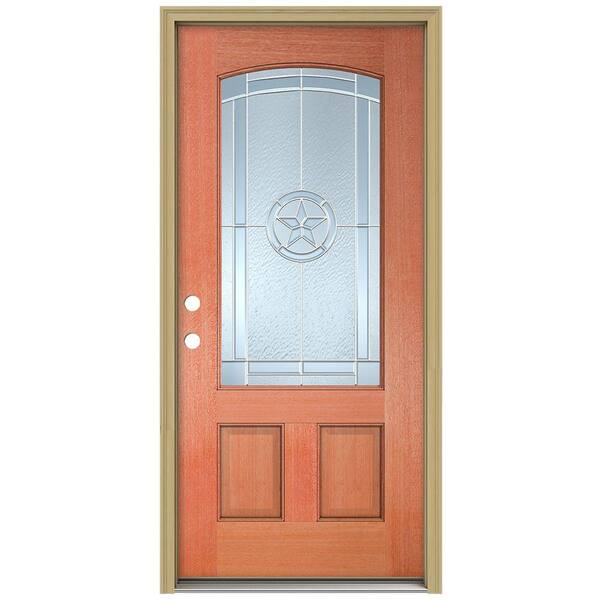 JELD-WEN 36 in. x 80 in. Lone Star Camber Top 3/4 Lite Unfinished Mahogany Prehung Front Door with Brickmould and Zinc Caming