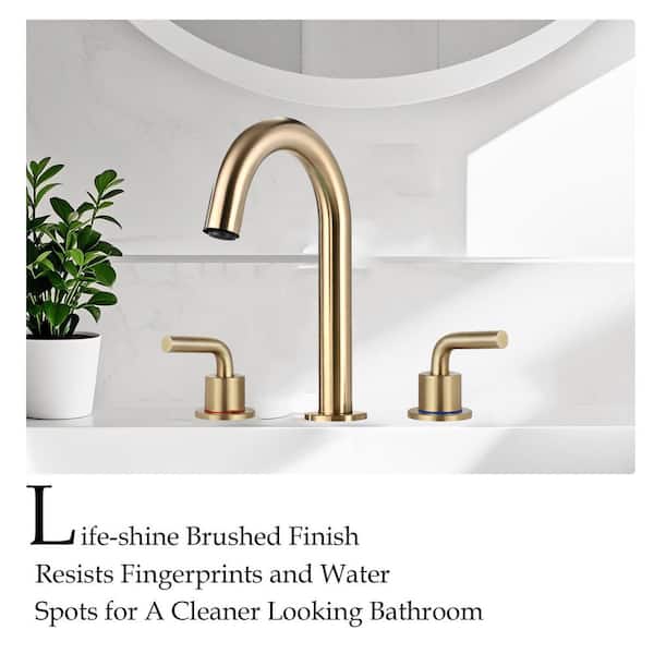 Double Handles 8 in. Widespread Bathroom Faucet 3-Hole Sink Faucet with Pop-Up Drain in Brushed Gold