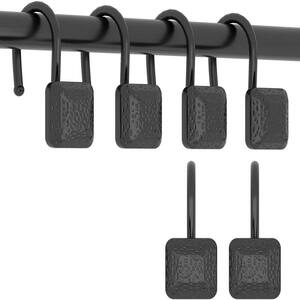 Hanging Shower Curtain Hooks Square Zinc Alloy Hooks in Black 12-Pack for Bathrooms