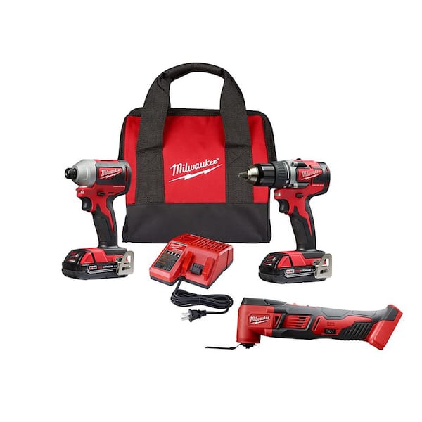 Milwaukee M18 18V Lithium-Ion Brushless Cordless Compact Drill/Impact/Oscillating Multi-Tool Combo Kit (3-Tool)