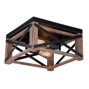 Colton 12 in. W Brown Wood Cage Flush Mount Ceiling Light Fixture