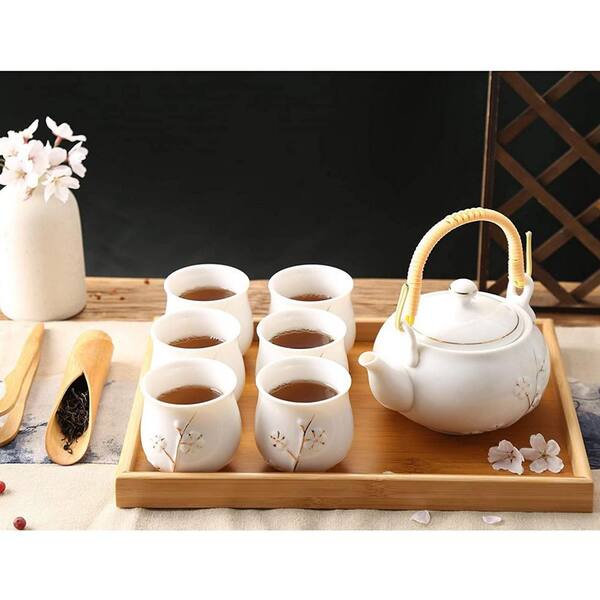 Numhew 9-Piece 6-Cup White Porcelain Teapots Set with 1-Teapot, 6