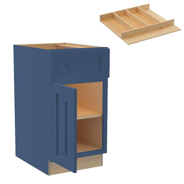 Home Decorators Collection Grayson 18 in. W x 24 in. D x 34.5 in. H Assembled Plywood Base Kitchen Cabinet in Mythic Blue with Utility Soft Cls LH