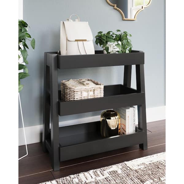 Signature Design By Ashley Blariden 26 in. Black Rectangle Wood End Table with Shelves and Storage