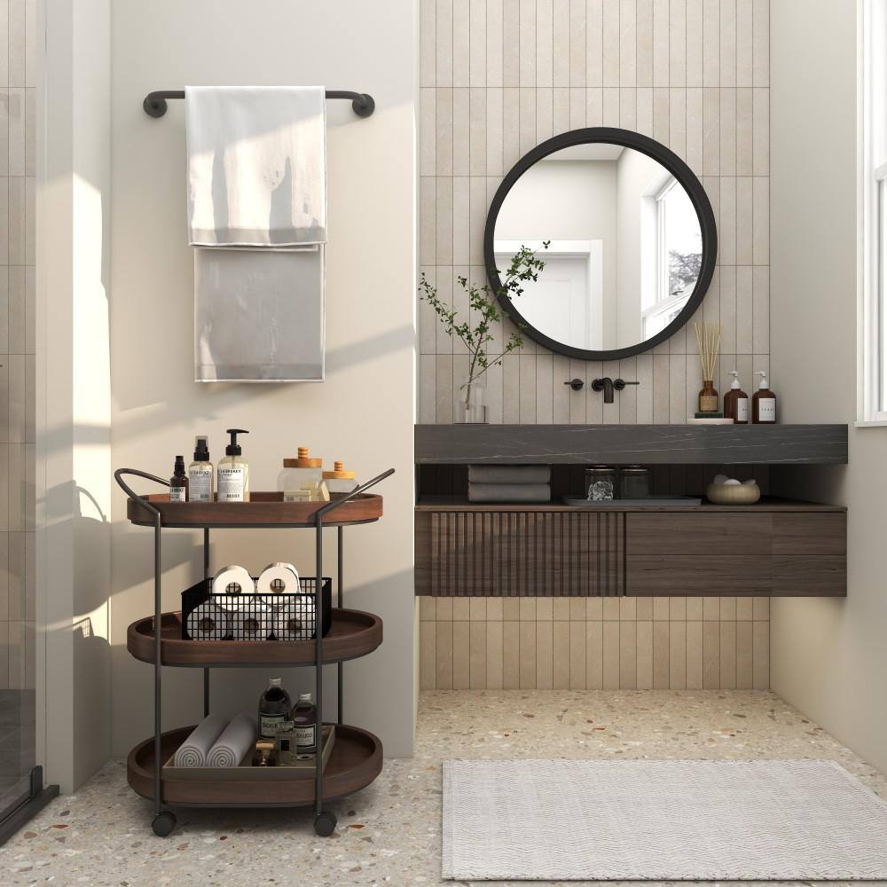 30" Modern Round Wall Mirror with Sleek Wooden Frame