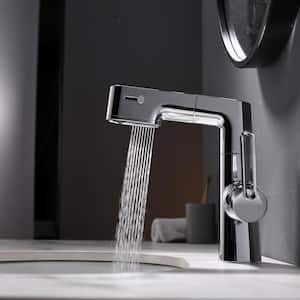 Digital Display 3-Spray Pull-Out Single Handle Single Hole Bathroom Faucet in Polished Chrome