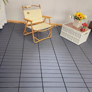 12in.W x12in.L Outdoor Striped Square PVC Drainage Interlocking Flooring Deck Tiles(Pack of 44Tiles)in Gray