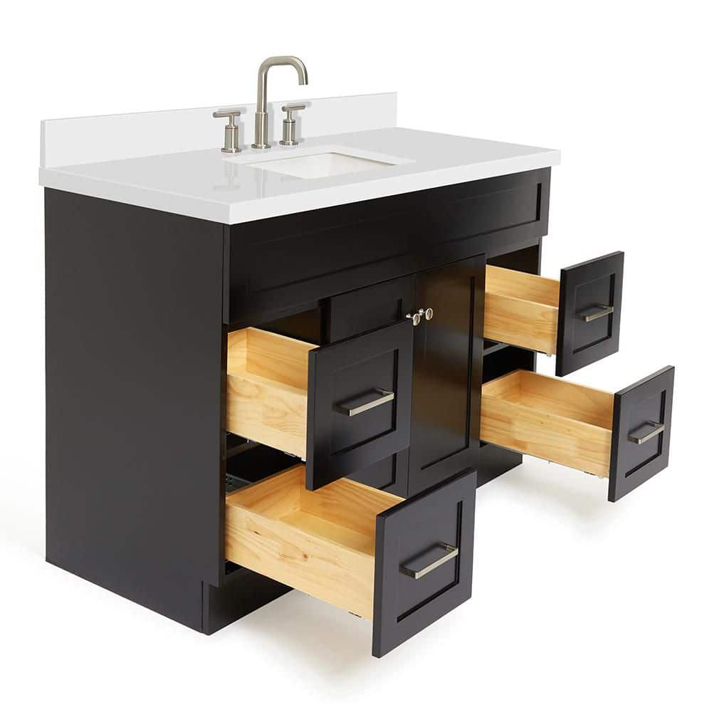 Hamlet 49" Black Wood Vanity with White Quartz Top