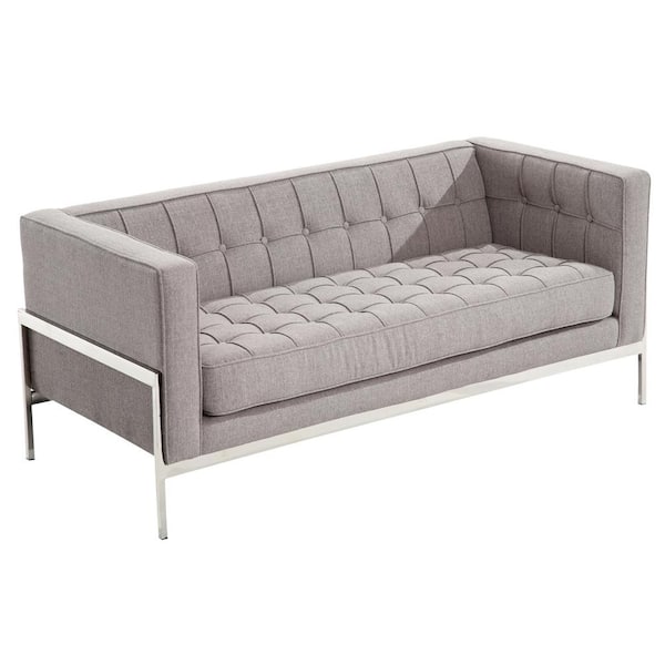 Armen Living Andre Contemporary Loveseat in Gray Tweed and Stainless Steel