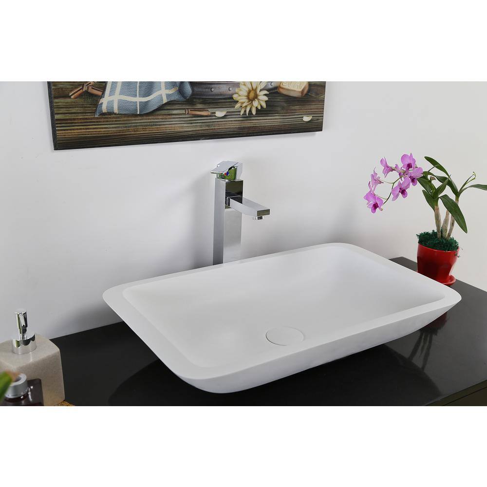 Glossy White Resin Rectangular Vessel Sink