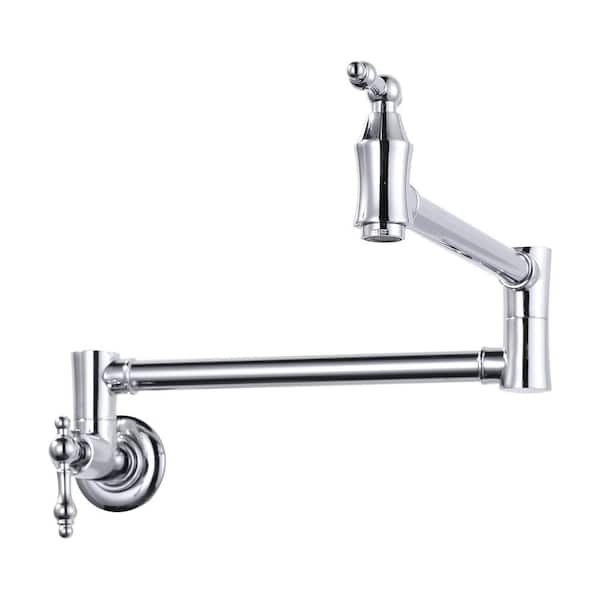 AVITAS Brass Wall Mouned Pot Filler Kitchen Faucet, Modern Kitchen Faucet with Double Joint Swing Arm in Polished Chrome