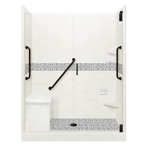 Del Mar Freedom Grand Hinged 36 in. x 60 in. x 80 in. Center Drain Alcove Shower Kit in Natural Buff and Black Pipe